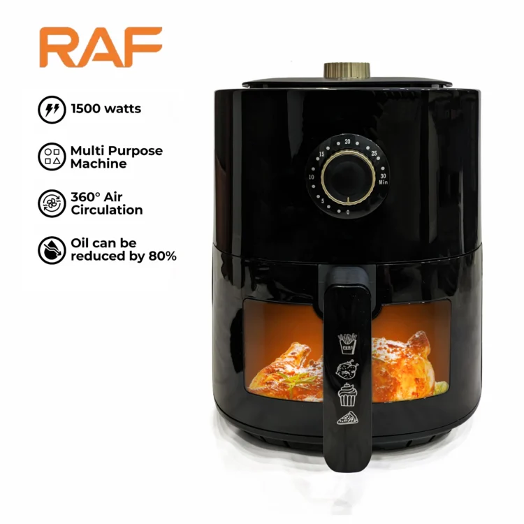 RAF Air Fryer 4 Liter R.5332 with ClearCook Window - Bake, Cook, Roast, Crisp, Reheat - 1500W (BLACK)