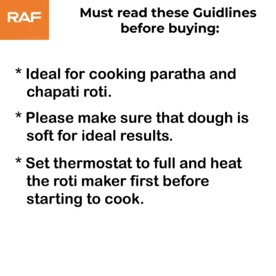 RAF Paratha & Roti Maker R.509 - 10 Inch - 1500W - Guidelines