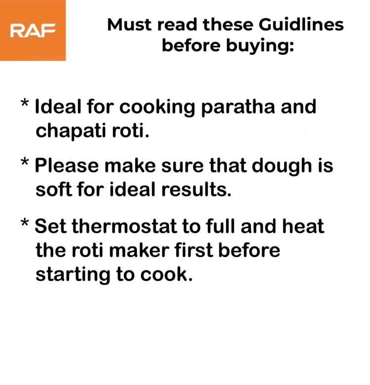 RAF Paratha & Roti Maker R.509 - 10 Inch - 1500W - Guidelines